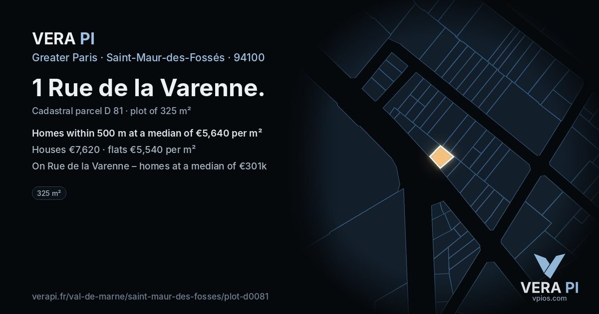 1 Rue de la Varenne, Saint-Maur-des-Fossés at night – the plot lit, the parcels around coloured by the prices near them