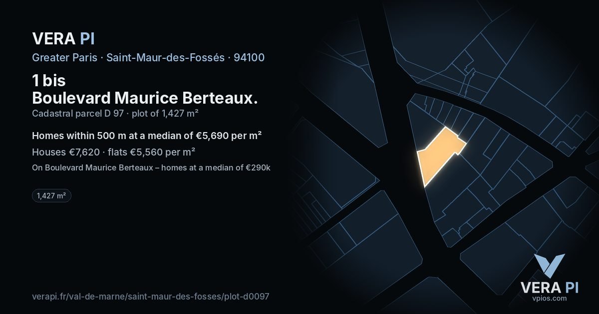 1 bis Boulevard Maurice Berteaux, Saint-Maur-des-Fossés at night – the plot lit, the parcels around coloured by the prices near them