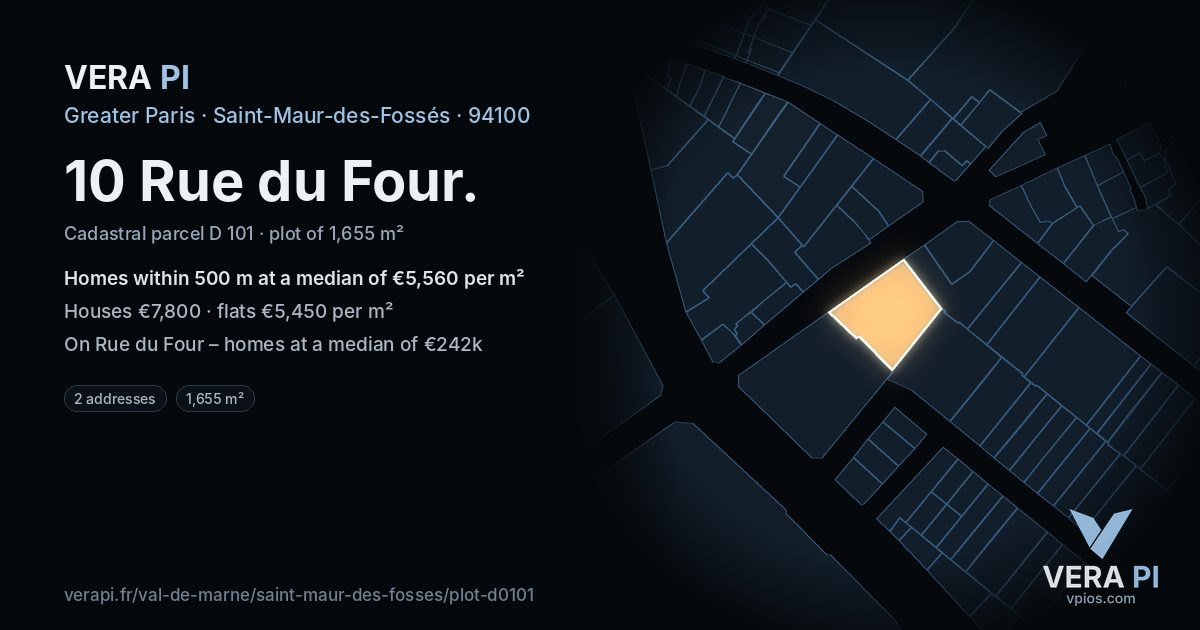 10 Rue du Four, Saint-Maur-des-Fossés at night – the plot lit, the parcels around coloured by the prices near them
