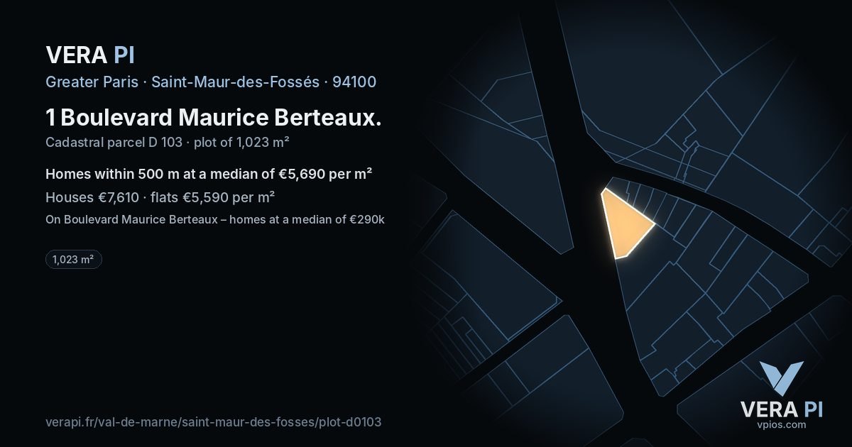 1 Boulevard Maurice Berteaux, Saint-Maur-des-Fossés at night – the plot lit, the parcels around coloured by the prices near them