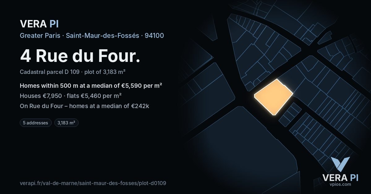 4 Rue du Four, Saint-Maur-des-Fossés at night – the plot lit, the parcels around coloured by the prices near them