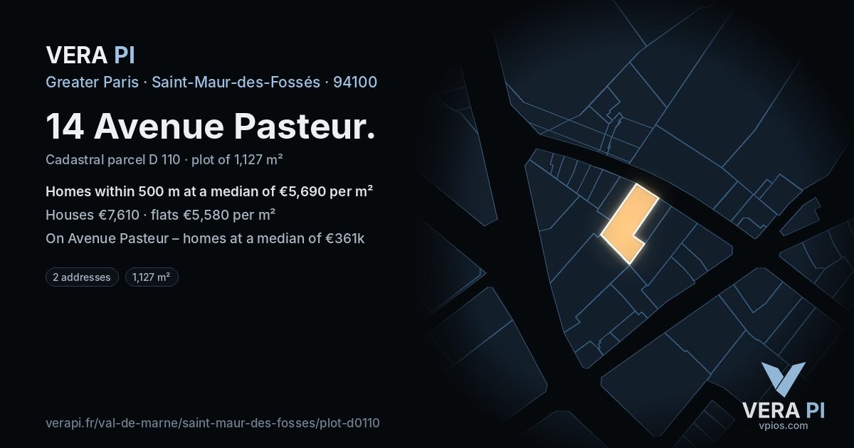 14 Avenue Pasteur, Saint-Maur-des-Fossés at night – the plot lit, the parcels around coloured by the prices near them