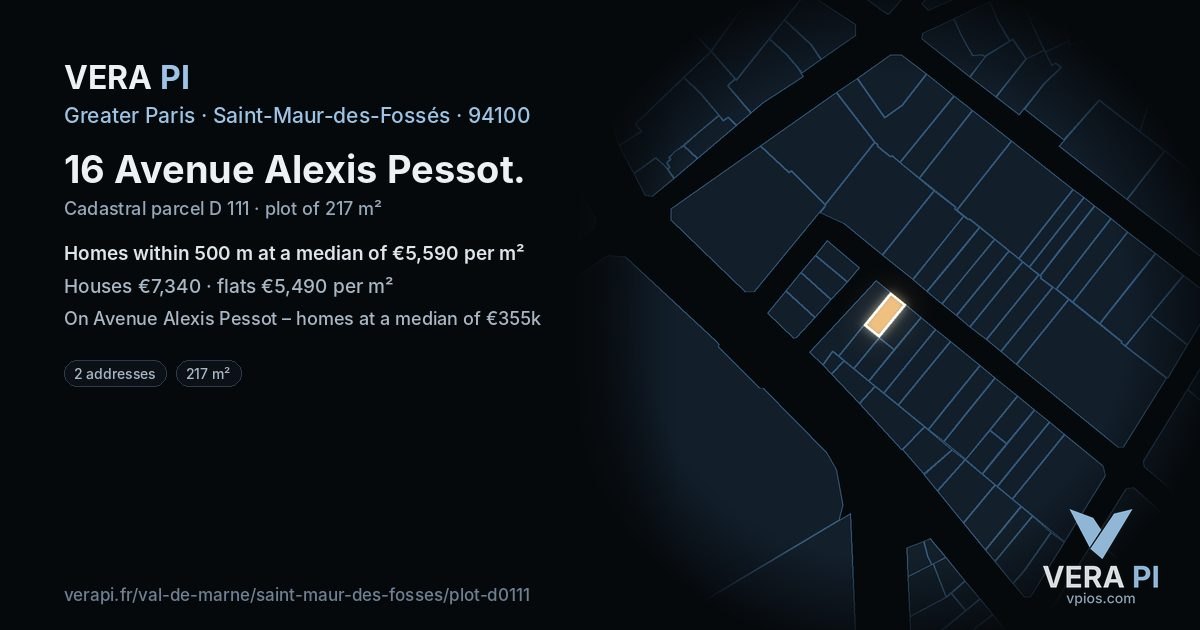 16 Avenue Alexis Pessot, Saint-Maur-des-Fossés at night – the plot lit, the parcels around coloured by the prices near them