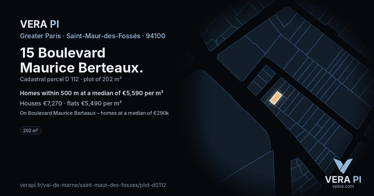 15 Boulevard Maurice Berteaux, Saint-Maur-des-Fossés at night – the plot lit, the parcels around coloured by the prices near them