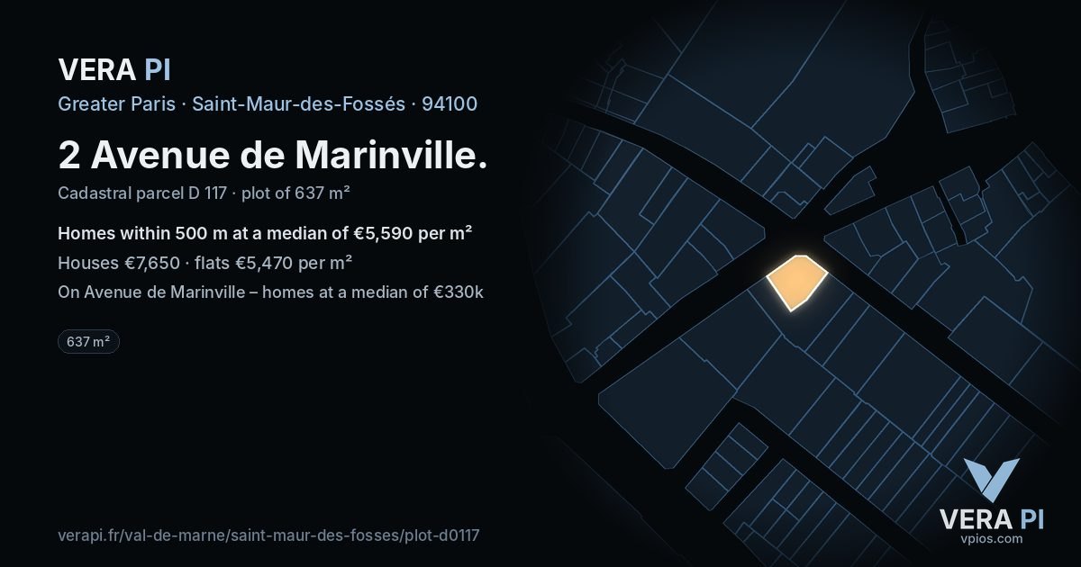 2 Avenue de Marinville, Saint-Maur-des-Fossés at night – the plot lit, the parcels around coloured by the prices near them