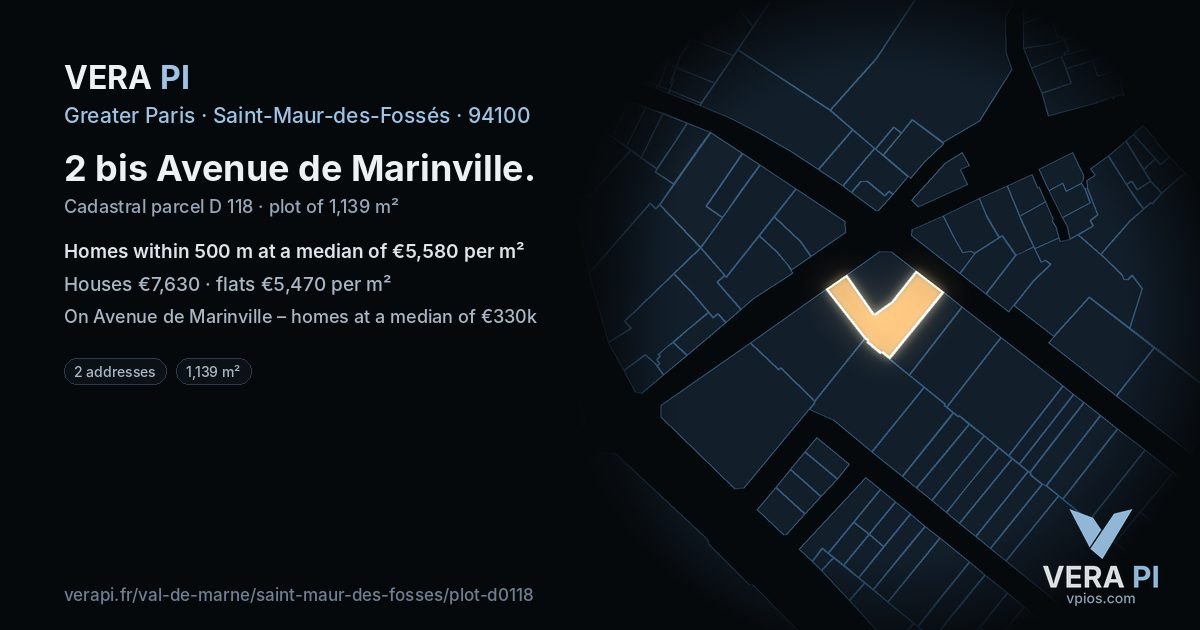 2 bis Avenue de Marinville, Saint-Maur-des-Fossés at night – the plot lit, the parcels around coloured by the prices near them