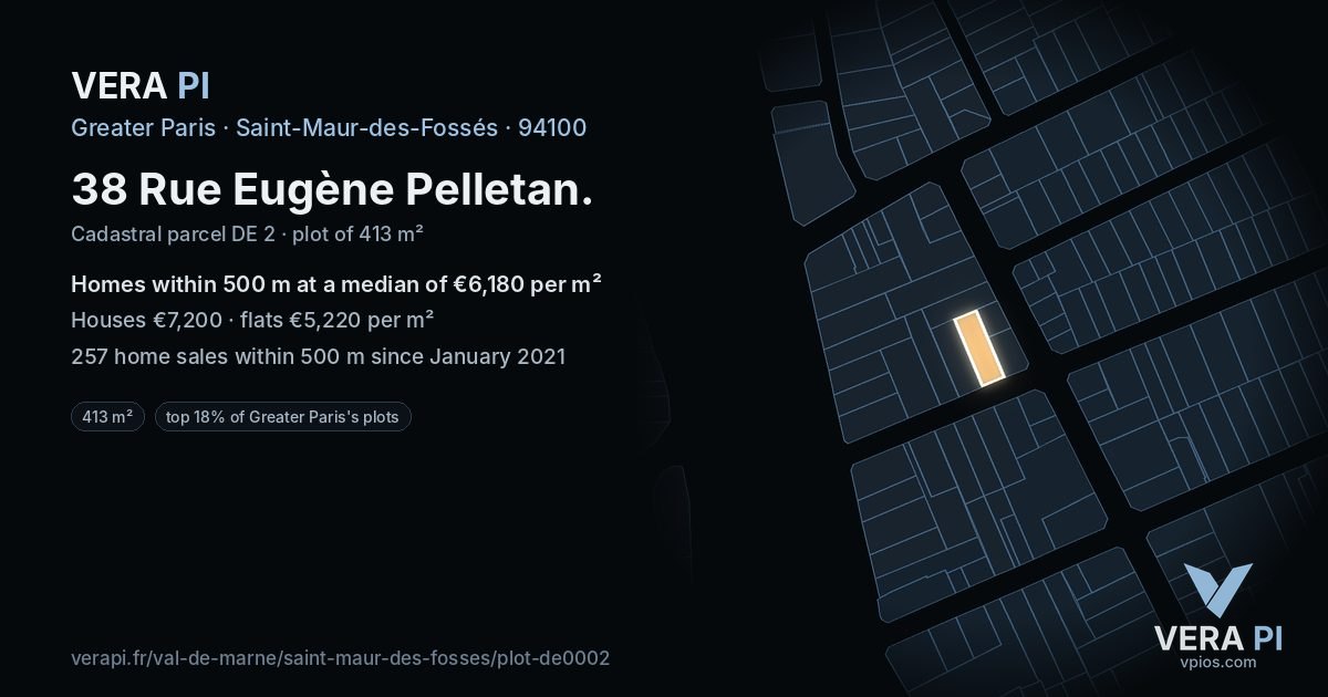38 Rue Eugène Pelletan, Saint-Maur-des-Fossés at night – the plot lit, the parcels around coloured by the prices near them