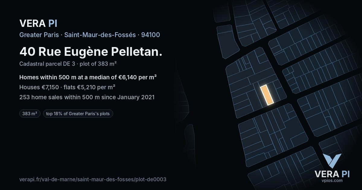 40 Rue Eugène Pelletan, Saint-Maur-des-Fossés at night – the plot lit, the parcels around coloured by the prices near them