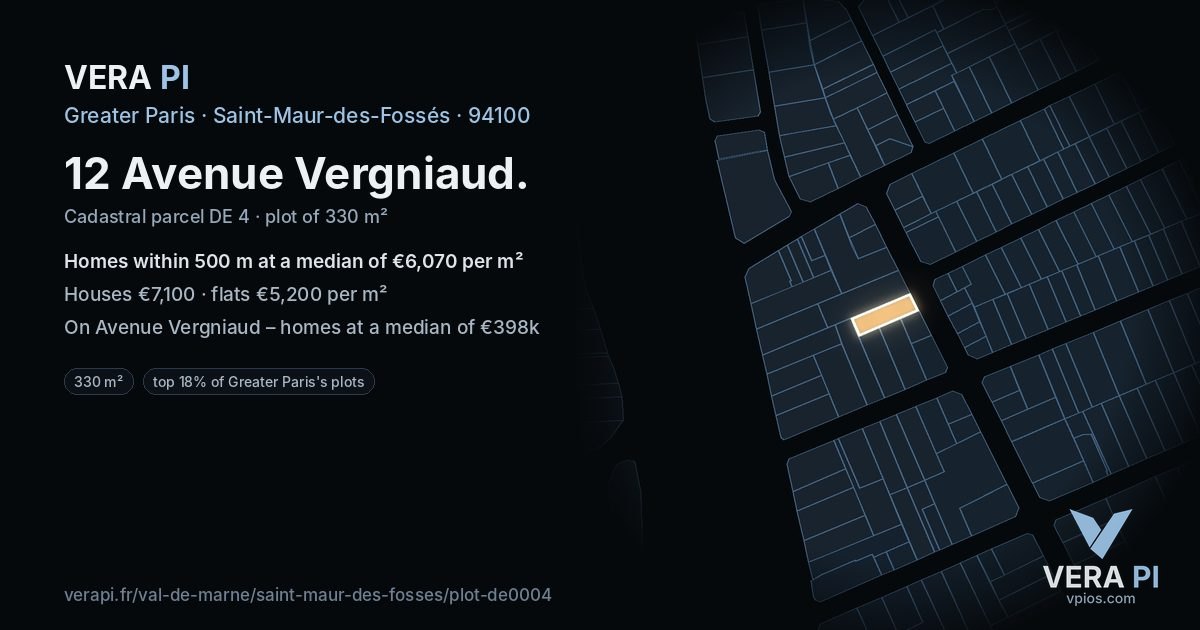 12 Avenue Vergniaud, Saint-Maur-des-Fossés at night – the plot lit, the parcels around coloured by the prices near them