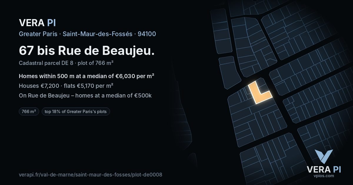 67 bis Rue de Beaujeu, Saint-Maur-des-Fossés at night – the plot lit, the parcels around coloured by the prices near them