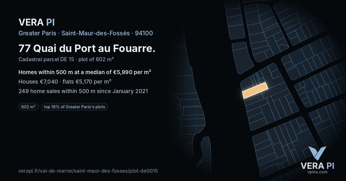 77 Quai du Port au Fouarre, Saint-Maur-des-Fossés at night – the plot lit, the parcels around coloured by the prices near them