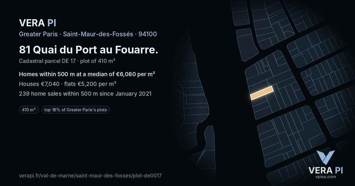 81 Quai du Port au Fouarre, Saint-Maur-des-Fossés at night – the plot lit, the parcels around coloured by the prices near them