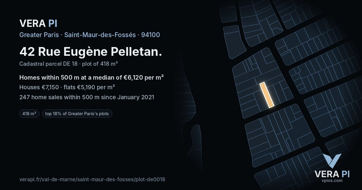 42 Rue Eugène Pelletan, Saint-Maur-des-Fossés at night – the plot lit, the parcels around coloured by the prices near them