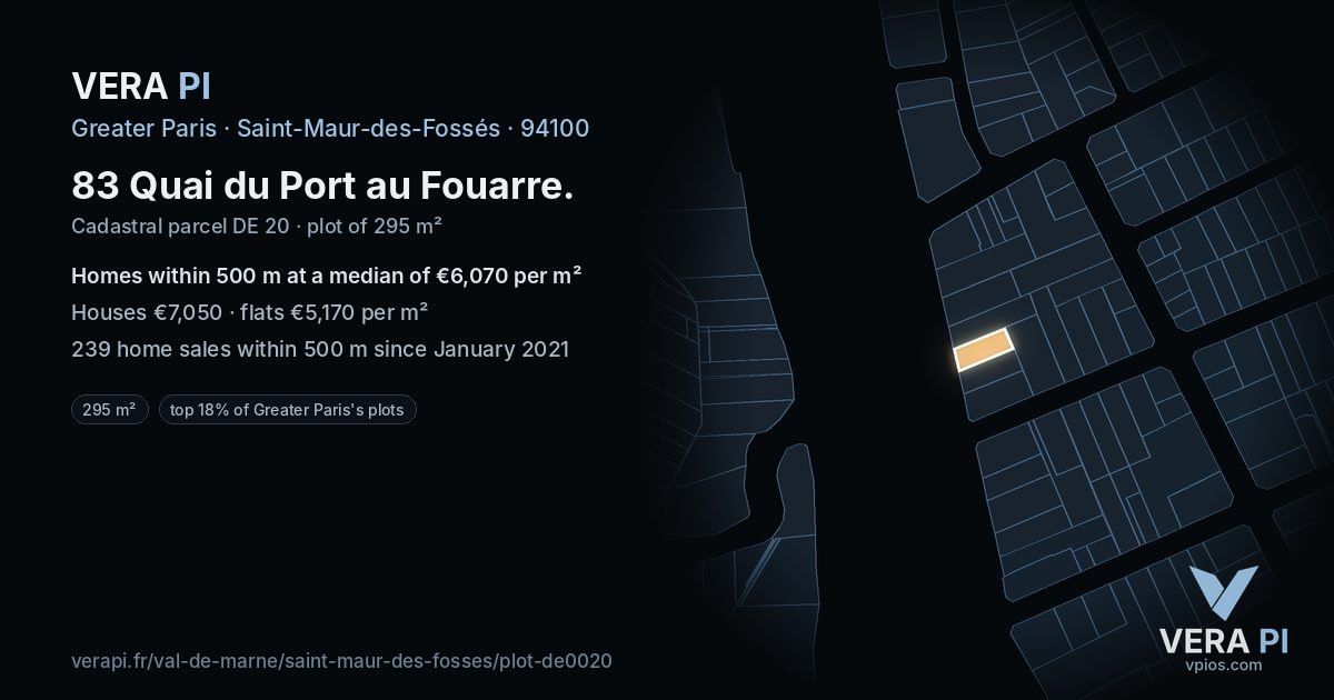 83 Quai du Port au Fouarre, Saint-Maur-des-Fossés at night – the plot lit, the parcels around coloured by the prices near them
