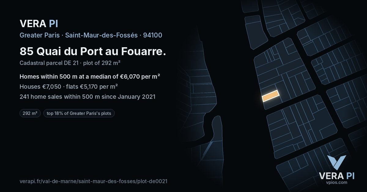 85 Quai du Port au Fouarre, Saint-Maur-des-Fossés at night – the plot lit, the parcels around coloured by the prices near them