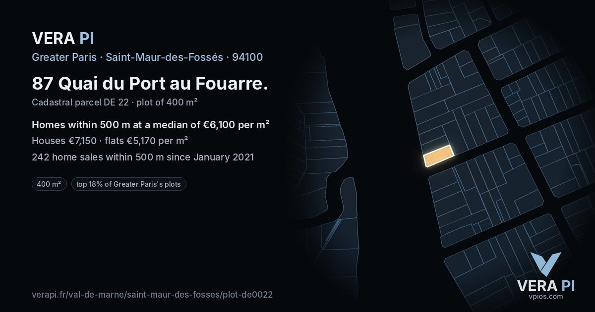 87 Quai du Port au Fouarre, Saint-Maur-des-Fossés at night – the plot lit, the parcels around coloured by the prices near them