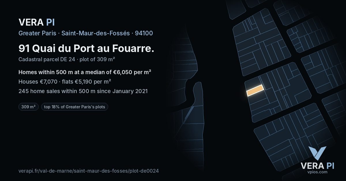 91 Quai du Port au Fouarre, Saint-Maur-des-Fossés at night – the plot lit, the parcels around coloured by the prices near them