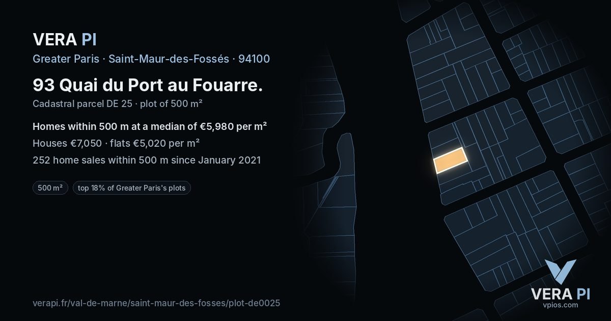 93 Quai du Port au Fouarre, Saint-Maur-des-Fossés at night – the plot lit, the parcels around coloured by the prices near them