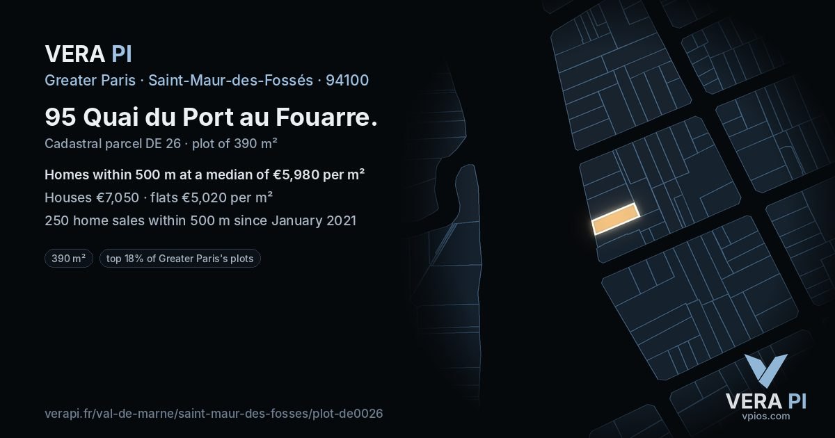 95 Quai du Port au Fouarre, Saint-Maur-des-Fossés at night – the plot lit, the parcels around coloured by the prices near them
