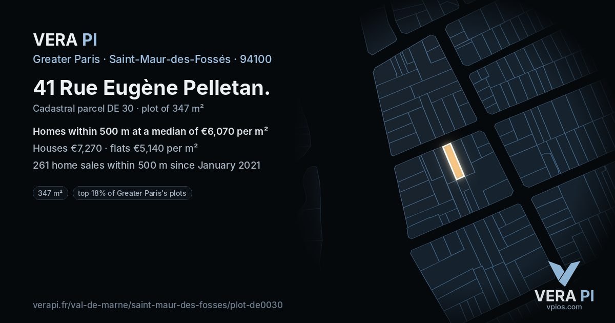 41 Rue Eugène Pelletan, Saint-Maur-des-Fossés at night – the plot lit, the parcels around coloured by the prices near them