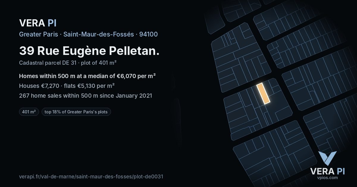 39 Rue Eugène Pelletan, Saint-Maur-des-Fossés at night – the plot lit, the parcels around coloured by the prices near them