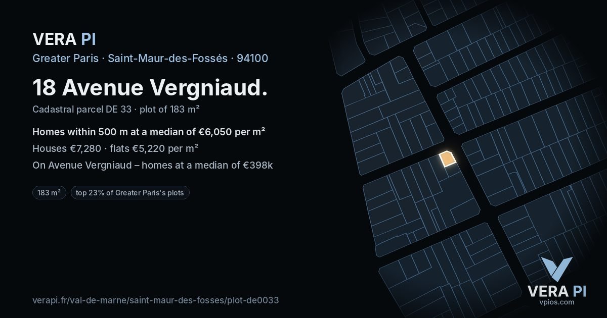 18 Avenue Vergniaud, Saint-Maur-des-Fossés at night – the plot lit, the parcels around coloured by the prices near them