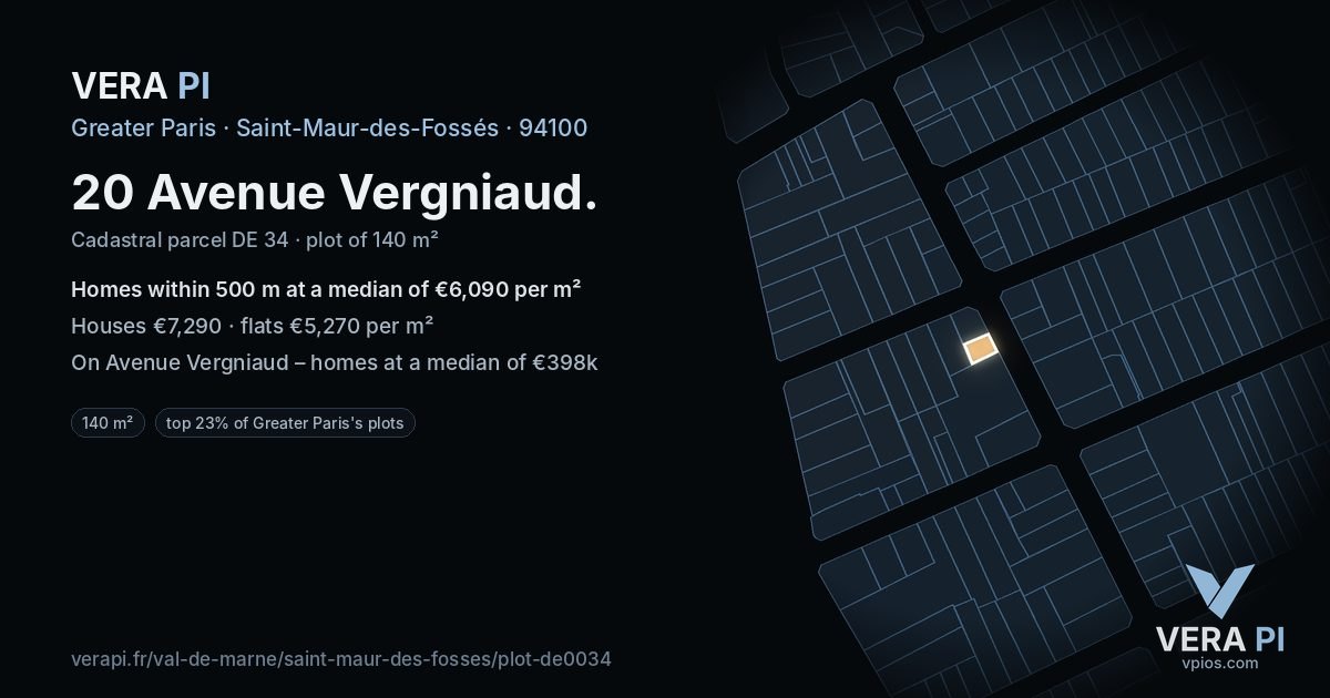 20 Avenue Vergniaud, Saint-Maur-des-Fossés at night – the plot lit, the parcels around coloured by the prices near them