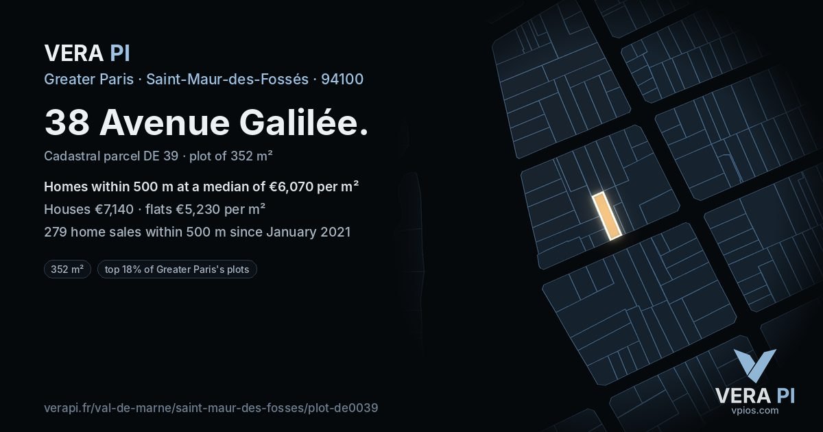 38 Avenue Galilée, Saint-Maur-des-Fossés at night – the plot lit, the parcels around coloured by the prices near them
