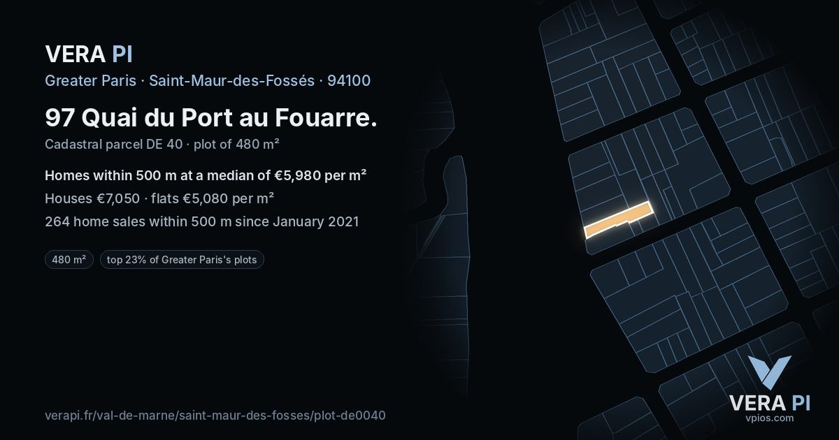 97 Quai du Port au Fouarre, Saint-Maur-des-Fossés at night – the plot lit, the parcels around coloured by the prices near them