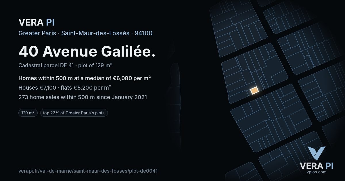 40 Avenue Galilée, Saint-Maur-des-Fossés at night – the plot lit, the parcels around coloured by the prices near them