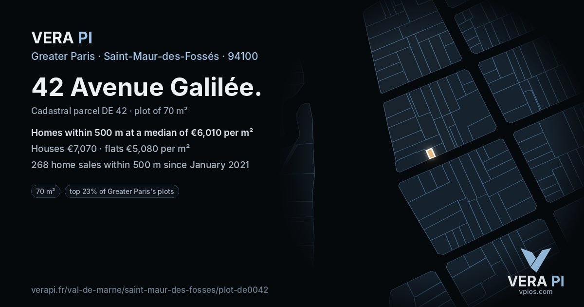 42 Avenue Galilée, Saint-Maur-des-Fossés at night – the plot lit, the parcels around coloured by the prices near them