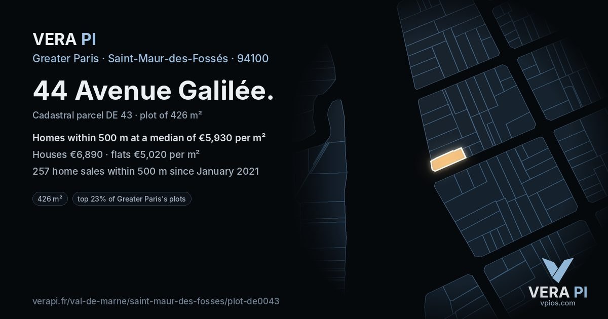 44 Avenue Galilée, Saint-Maur-des-Fossés at night – the plot lit, the parcels around coloured by the prices near them