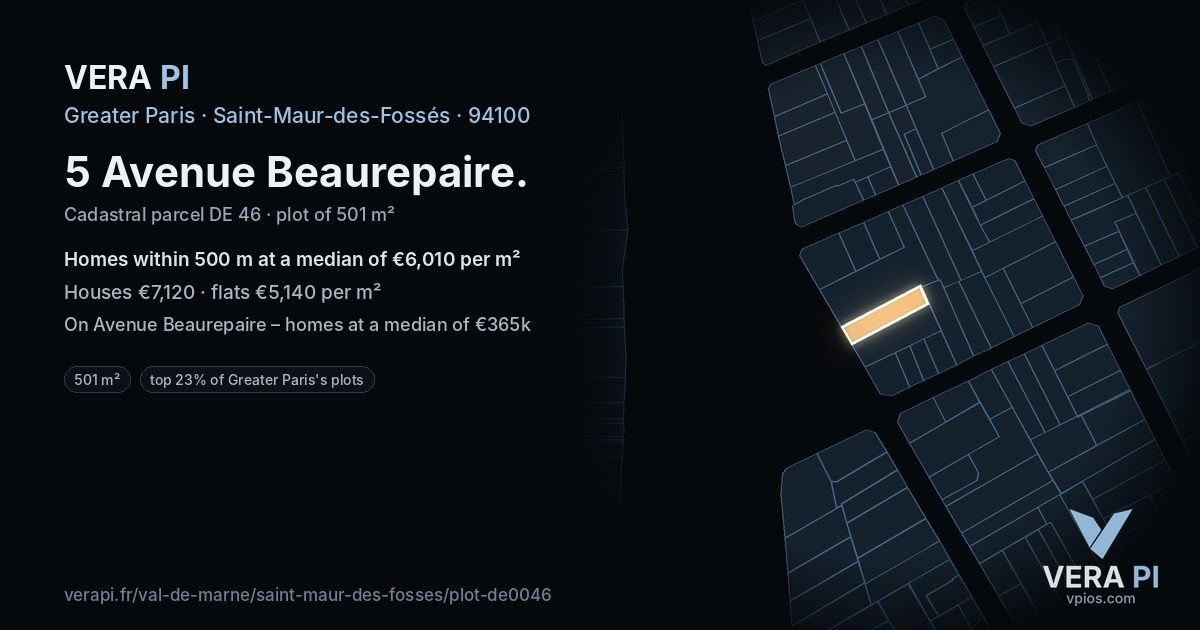 5 Avenue Beaurepaire, Saint-Maur-des-Fossés at night – the plot lit, the parcels around coloured by the prices near them