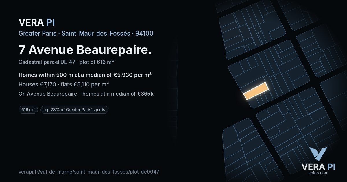 7 Avenue Beaurepaire, Saint-Maur-des-Fossés at night – the plot lit, the parcels around coloured by the prices near them