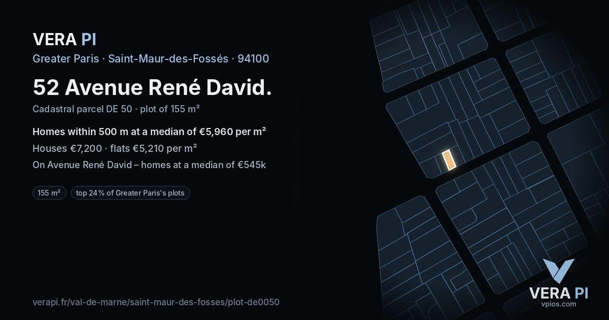 52 Avenue René David, Saint-Maur-des-Fossés at night – the plot lit, the parcels around coloured by the prices near them