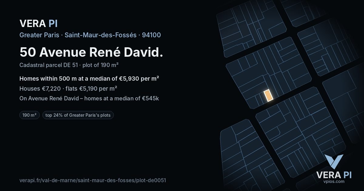 50 Avenue René David, Saint-Maur-des-Fossés at night – the plot lit, the parcels around coloured by the prices near them