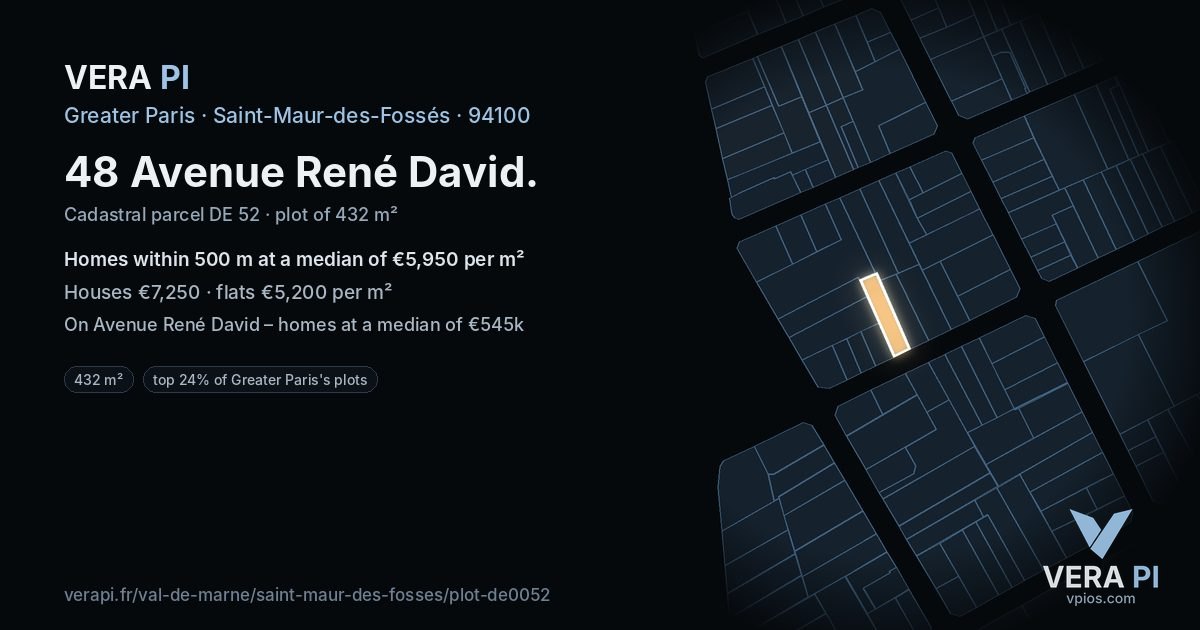 48 Avenue René David, Saint-Maur-des-Fossés at night – the plot lit, the parcels around coloured by the prices near them