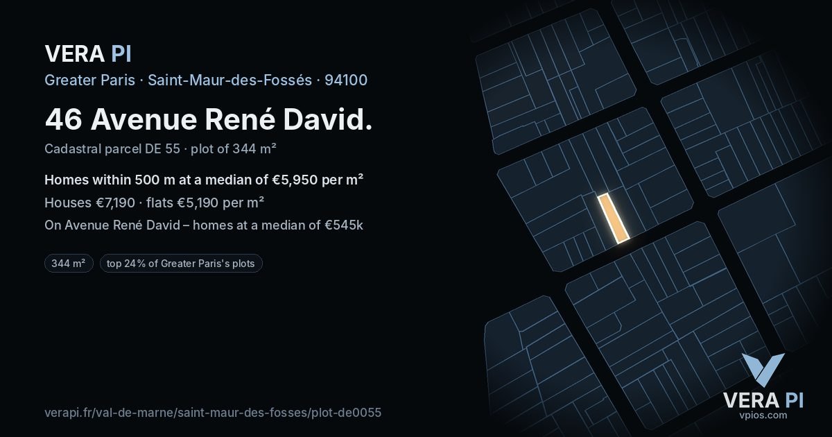 46 Avenue René David, Saint-Maur-des-Fossés at night – the plot lit, the parcels around coloured by the prices near them