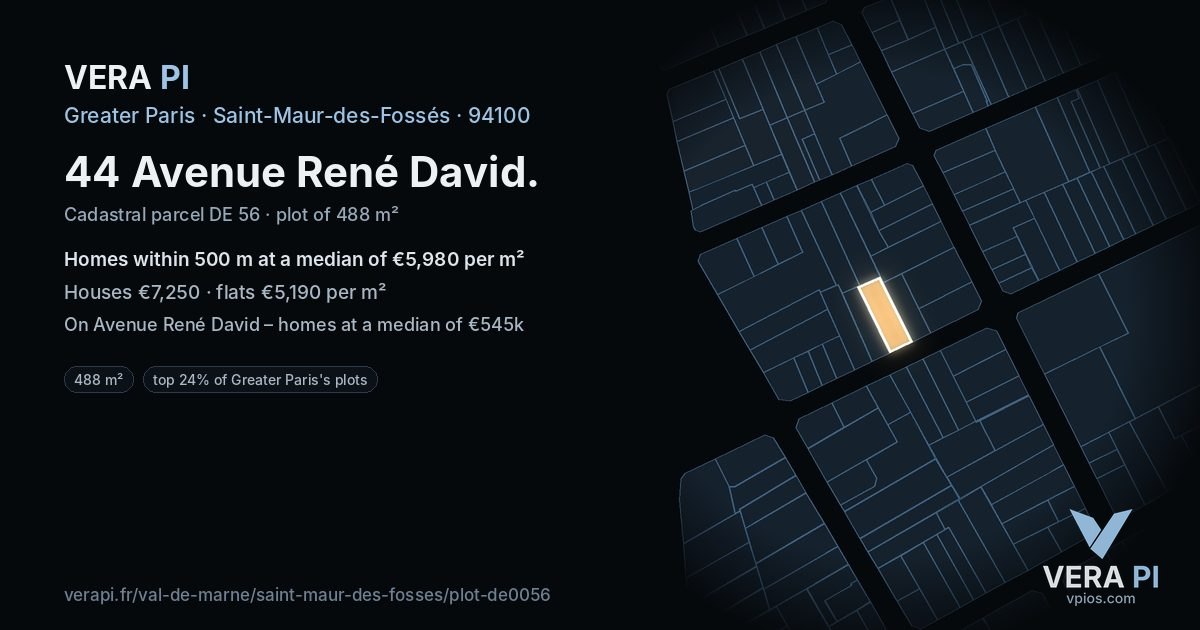 44 Avenue René David, Saint-Maur-des-Fossés at night – the plot lit, the parcels around coloured by the prices near them