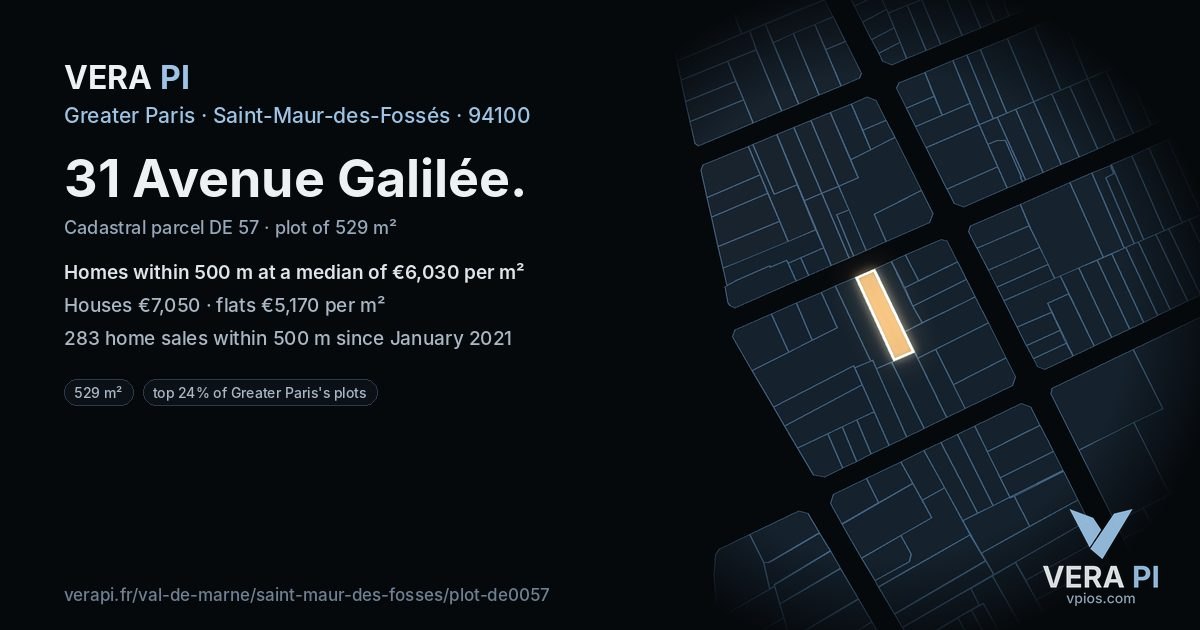 31 Avenue Galilée, Saint-Maur-des-Fossés at night – the plot lit, the parcels around coloured by the prices near them
