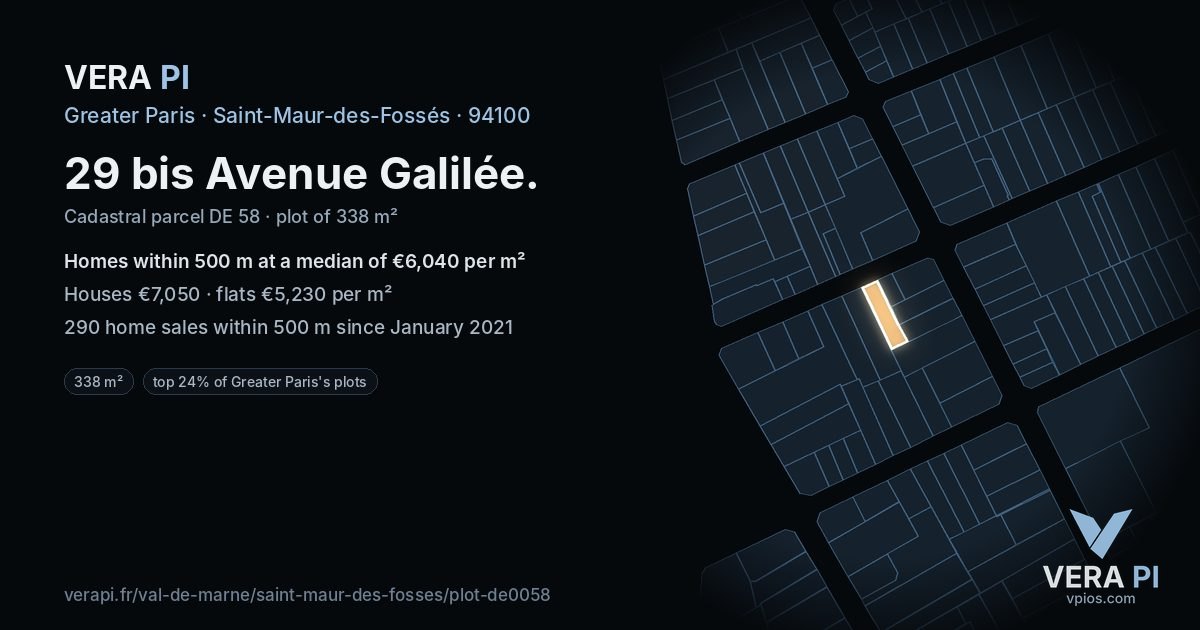29 bis Avenue Galilée, Saint-Maur-des-Fossés at night – the plot lit, the parcels around coloured by the prices near them