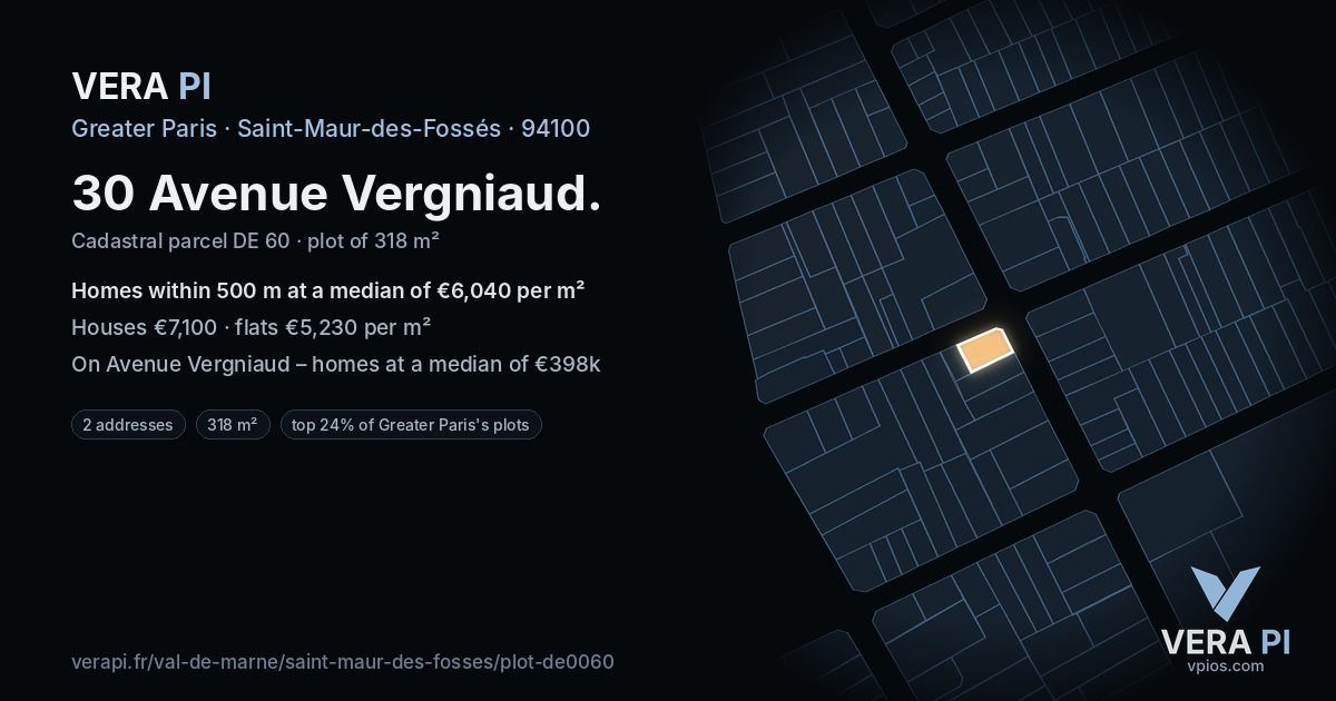 30 Avenue Vergniaud, Saint-Maur-des-Fossés at night – the plot lit, the parcels around coloured by the prices near them