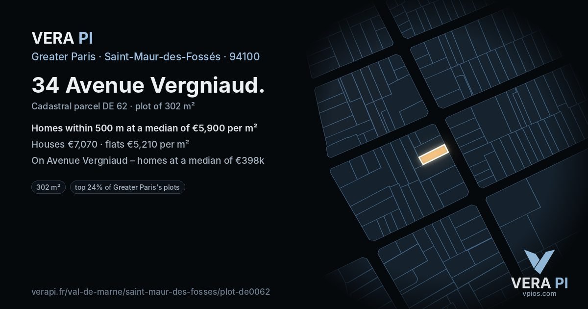 34 Avenue Vergniaud, Saint-Maur-des-Fossés at night – the plot lit, the parcels around coloured by the prices near them