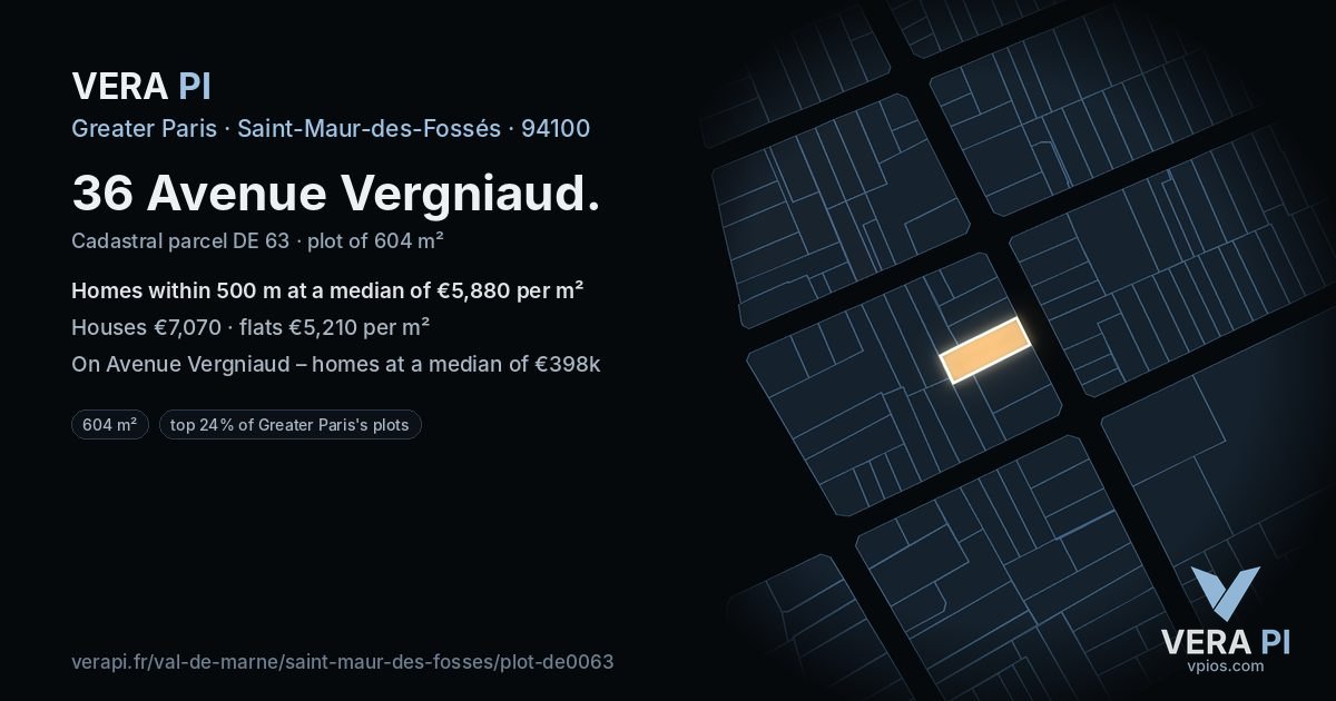 36 Avenue Vergniaud, Saint-Maur-des-Fossés at night – the plot lit, the parcels around coloured by the prices near them