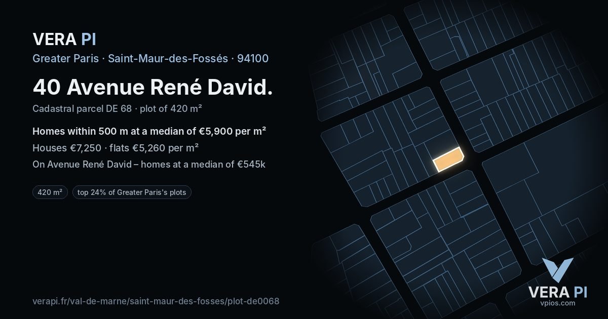 40 Avenue René David, Saint-Maur-des-Fossés at night – the plot lit, the parcels around coloured by the prices near them