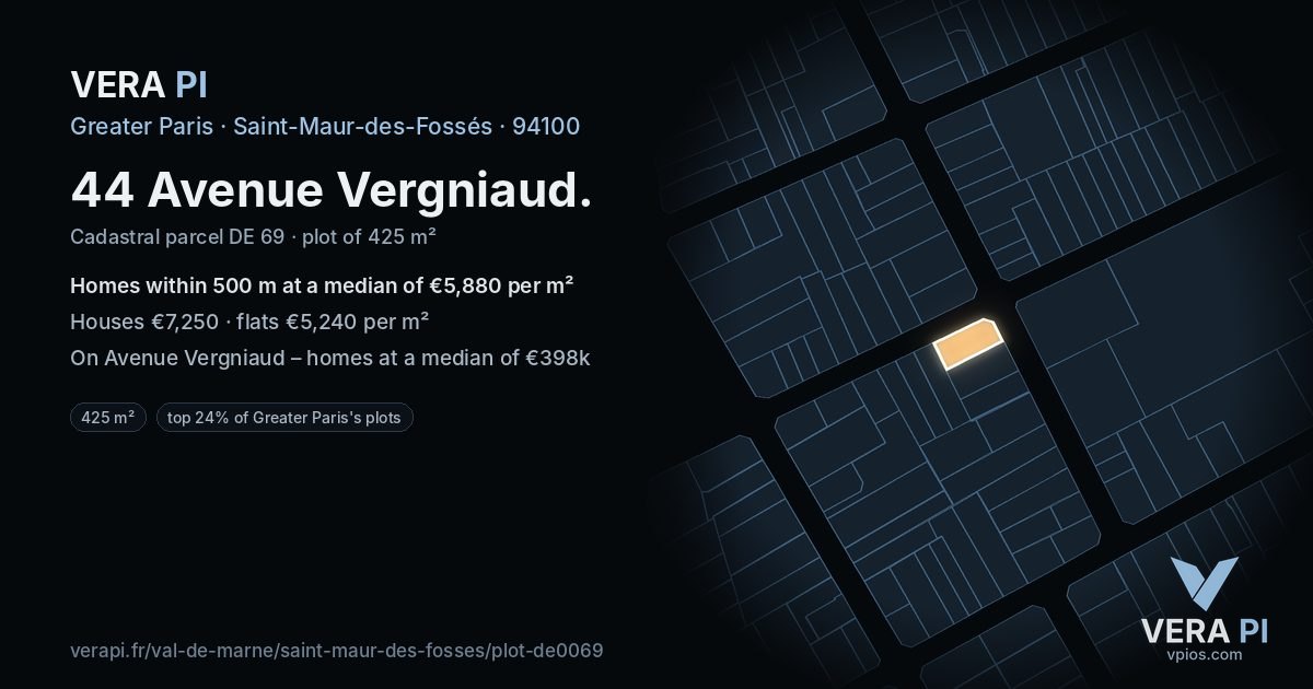 44 Avenue Vergniaud, Saint-Maur-des-Fossés at night – the plot lit, the parcels around coloured by the prices near them