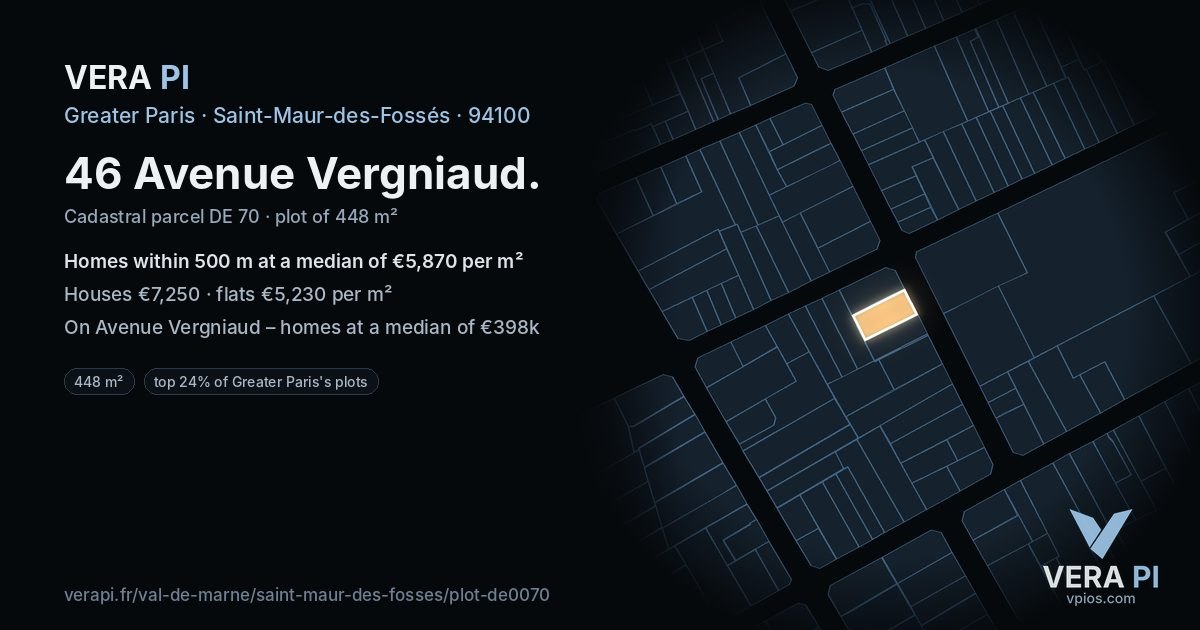 46 Avenue Vergniaud, Saint-Maur-des-Fossés at night – the plot lit, the parcels around coloured by the prices near them