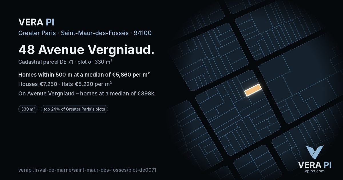 48 Avenue Vergniaud, Saint-Maur-des-Fossés at night – the plot lit, the parcels around coloured by the prices near them