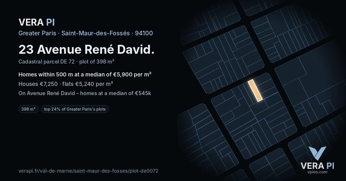 23 Avenue René David, Saint-Maur-des-Fossés at night – the plot lit, the parcels around coloured by the prices near them