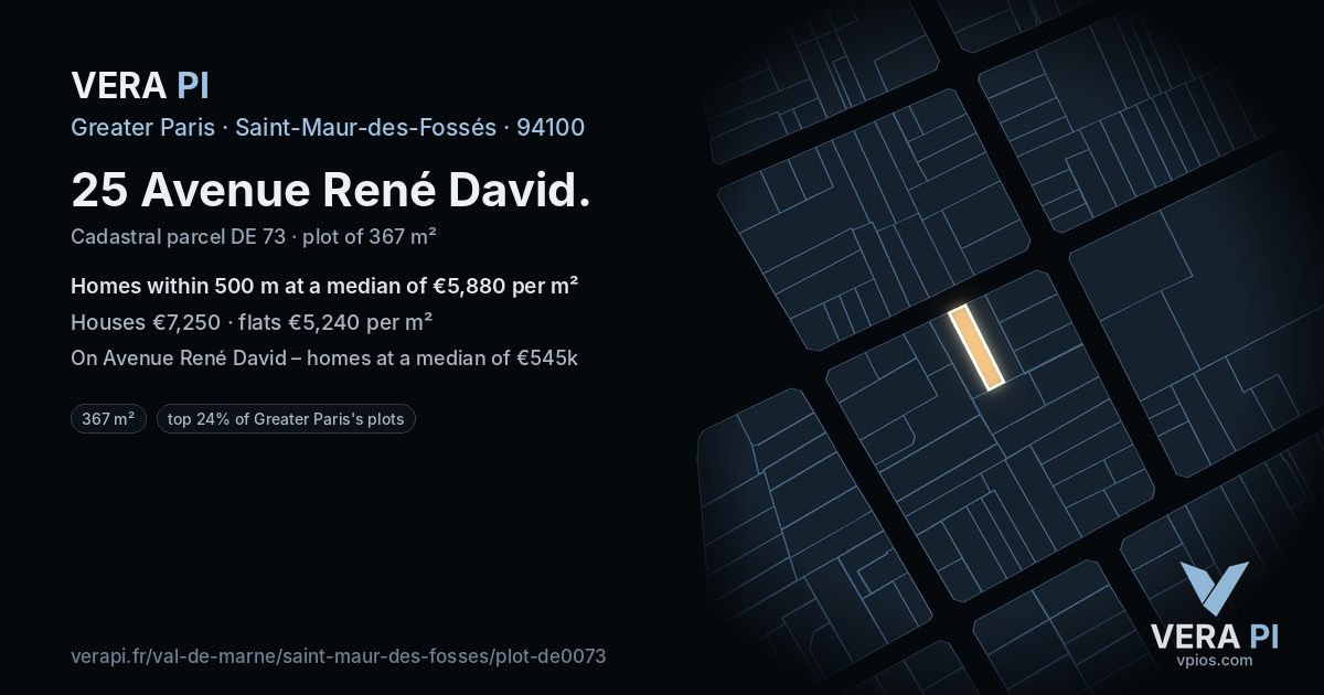 25 Avenue René David, Saint-Maur-des-Fossés at night – the plot lit, the parcels around coloured by the prices near them